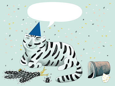 Partycat cactus cat confetti illustration party postcard