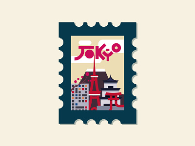 Tokyo Stamp - Dribble Warm-Up architecture design destination dribbble dribbble warm up fuji icon illustration japan japanese postage stamp stamp symbol tokyo typography vector warm up