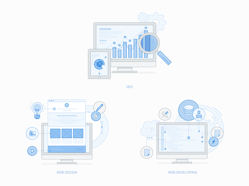 Icons creative flat icon illustration internet marketing line icons seo web web design web developing