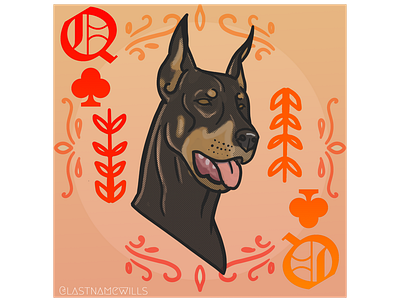 Queen of Clubs branding design dogs illustration portrait