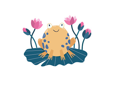 orange frog 2 animal character animals illustrated blue botanical illustration character character design children illustration cute animal cute art cute illustration floral flowers illustration frog graphic design nature pond texture vector