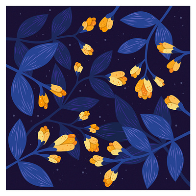 Night Flowers illustration background blue botanical illustration design flora floral flowers illustration illustration plants vector