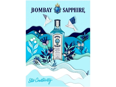 Bombay Sapphire Stir Creativity animals illustrated background blue bombay botanical illustration branding creativity design flora floral flowers illustration graphic design illustration origami plants poster poster art poster design sapphire vector