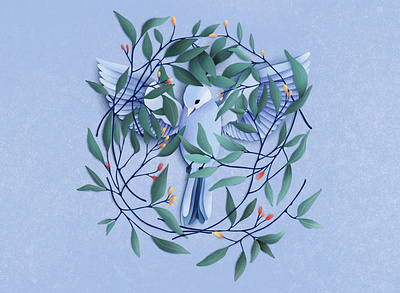 Blue bird illustration bird blue botanical illustration digital drawing flora flowers illustration graphic art illustration papercut photoshop plants texture vector
