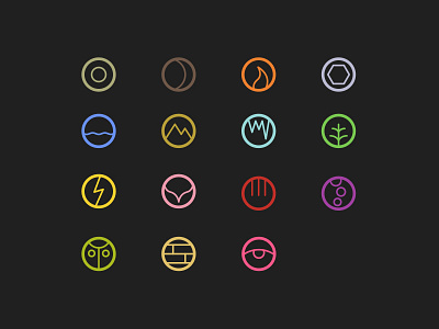 Elements as Icons circles elements fairy gray icons illustration lines mark minimal pokemon redesign