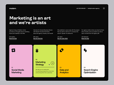 Modern – Marketing Agency Hero agency branding cards design graphic design hero icons interface logo marketing product design style exploration typography ui unikorns ux website