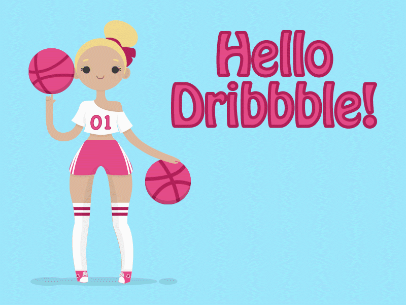 Hello Dribbble! after effects animation basketball bouncing ball dribbble hello hello dribbble hello dribble hellodribbble illustrator shot sketch spinning ball