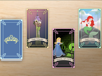 Princess Tarot Cards / Weekly Warm-Up #33 ariel aroura board game cards disney dribbbleweeklywarmup little mermaid princess rapunzel rebound sketch sleeping beauty tangled tarot tarot cards tarot deck weekly warm up