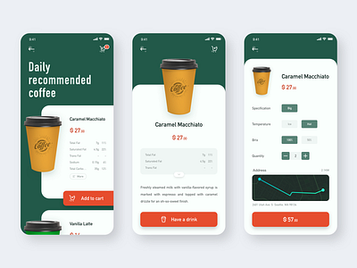 The app about coffee card flat ui ux