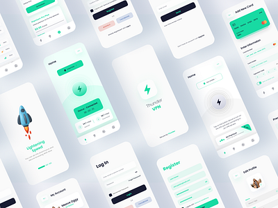 Thunder — A Mobile VPN App Design — Green — Light Mode — UI Kit