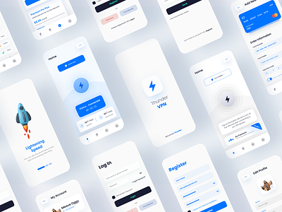 Thunder — A Mobile VPN App Design — Blue — Light Mode — UI Kit