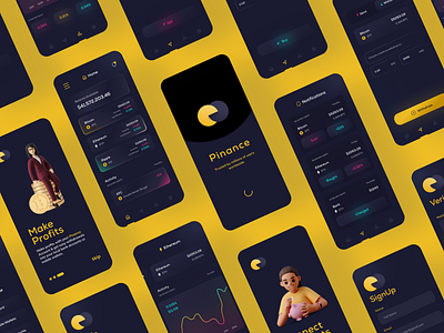 Pinance — A Crypto Trading Mobile App UI UX Design — Dark Mode adobe xd app design crypto crypto app crypto currency crypto trading currency app currency trading dark mode figma fiverr freelance mobile app remote ui ui design uiux upwork ux ux design