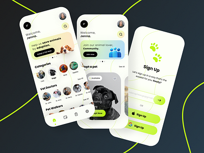 Pet Mobile App UI Screens - UI/UX Design - Figma adobe xd app design design figma fiverr freelance illustrator minimal mobile app mobile design modern pet app remote ui ui design upwork ux ux design vet app walker app