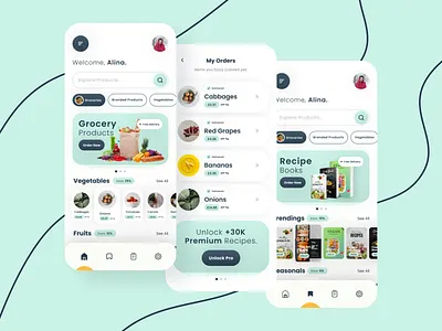 Food & Grocery Mobile App - UI/UX Design - Figma app design cooking app delivery app design figma fiverr food app freelance grocery app minimal mobile app mobile design modern remote ui ui design uiux upwork ux ux design