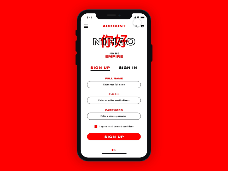 Account Screen account adobe xd chinese interface red screen sign in sign up ui design