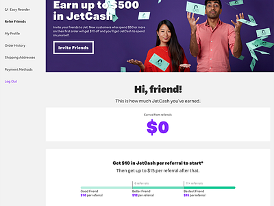 Jet - Refer A Friend ecommerce loyalty product productdesign progressbar referral responsive ui ux web