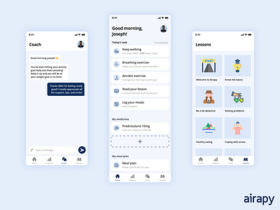 Airapy app design digital health figma health healthcare lifebox labs pulmonary rehab pulmonary rehabilitation respiratory diseases ui ux