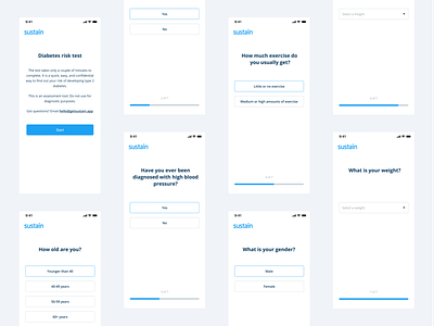 Sustain Diabetes Risk Test Mobile Layout design diabetes digital health digital therapeutics figma health healthcare lifebox labs questionnaire risk test ui ux