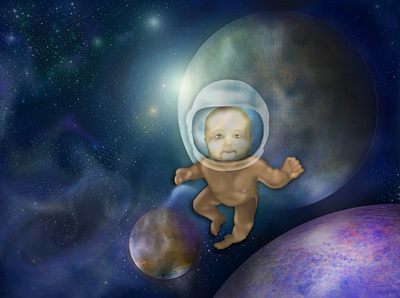 The only traveler baby galaxy illustration art photoshop art planets