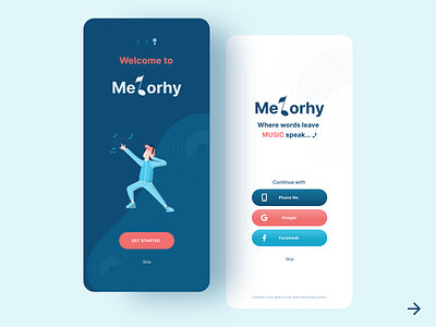 Onboarding & Signup Screen - Music App app app design dailyinspiration design mobile app music music app songs ui uitrends uiux user experience user interface design userexperiencedesign userinterface ux ux design uxdesign uxdesigner uxui