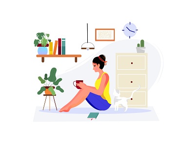 Relaxing banner illustration 2020 2d 2d art banner blue design girl girl character girl illustration graphic illustration illustrations relaxing trend women