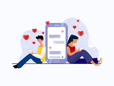 Love couple illustration valentine day 2021 trend blue chating girl girl character girl illustration graphic illustration love messaging couple woman violence women