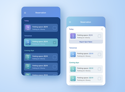 Parking space booking app - Concept creative dark ui mobile app mobile ui mobileapp ui user experience userinterface ux visual design