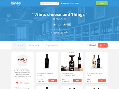 Revised WIP of the "shop page" blue cart flat red search shop ui ux wine