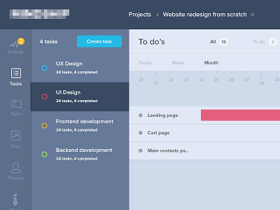 Project management system blue checklist flat project management task timeline ui ux