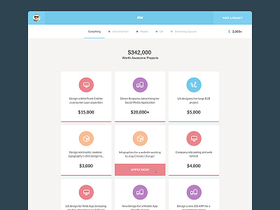 Project list / awesome project / cards design filter flat list project ui ux