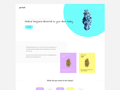 GetLeafs - Medical Marijuana store and delivery bright cart checkout clean colorful landing page marijuana nug products shopping weed