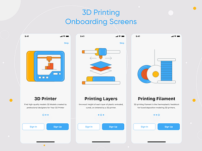 3D Printing Onboarding Screens 3d printer illustration mobile app mobile design walkthrough welcome screen