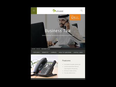 Etisalat - Business Talk android app benefits business charges digital design etisalat features interface ios page phone product design talk telecom ui user interface ux web design website