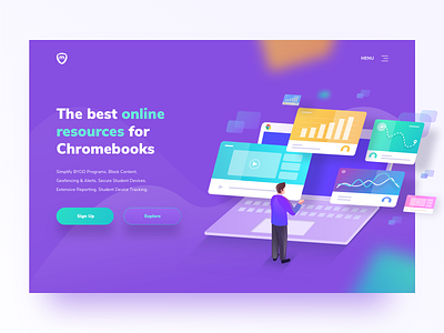 Chromebooks Hero chromebook design e safety education hero illustration isometric mdm mobile device management parent controls safe content school sketchapp ui ui cards user interface ux web design web filter web filtering app