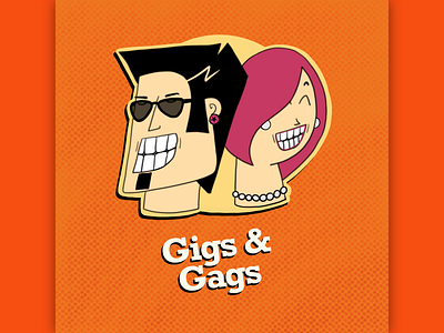 Gigs & Gags adobe banner cartoon coaster flat girl guy illustration illustration art illustration design laughter logo orange party procreate show sticker vector