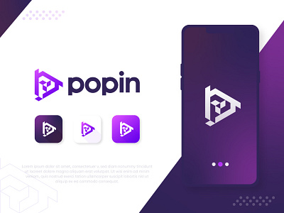 Popin Logo Design 2023 music logo p logo play button logo play logo popin logo