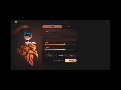 Beer search web app application bar beer beer search brand illustration darktheme filters flat illustration mug perspective search ui ux web app website
