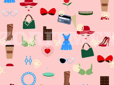 Fashion Background by Zoritmex bag boots candy chocolate bar coffee credit cards cupcake dress earrings face feminine fashion background hat heart kiss lipstick necklace rose shoes sunglasses women