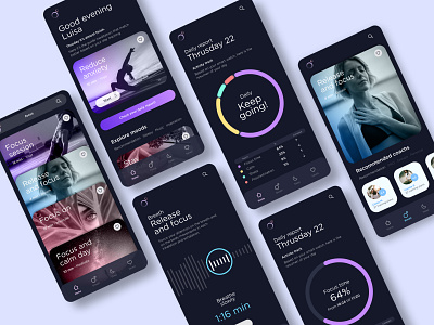Relaxing exercises based on your day. app design digital meditation product design ui uxui yoga