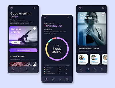 Relaxing exercises based on your day. app design digital meditation product design ui ux yoga