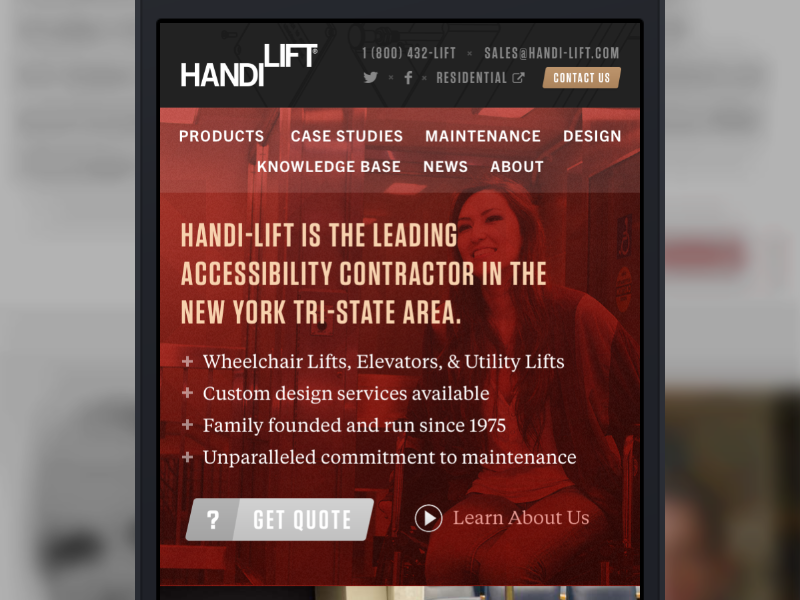 Handi-Lift Homepage Redesign (Mobile) construction contact mobile tiempos tungsten