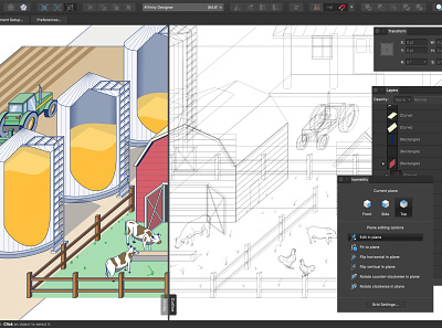 Farm scene - isometric illustration affinity agriculture animal barn farm grain illustration infographic infography information design isometric oblique projection story tractor