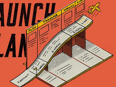 Launch Plan chart explainer flow illustration infographic information design isometric journey plan process retro user flow