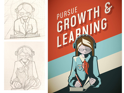 Growth and learning illustration pencil poster retro sketch vector