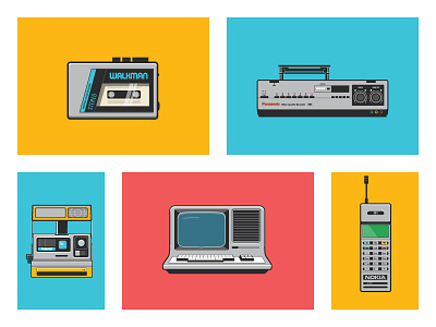Retro Tech cassette devices illustration infographic infography retro tech vintage walkman