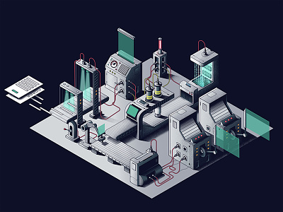 Process and Extract affinity concept data explainer header illustration infographic infography information design isometric machine machine learning