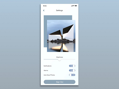 Settings Page 007 alarm architecture daily ui challenge dailyui design mobile mobile design mobile ui photography settings settings page ui ux