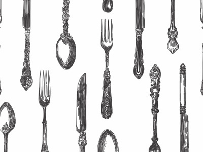 Utensils black and white forks kitchen knives spoons table utensils vector vintage