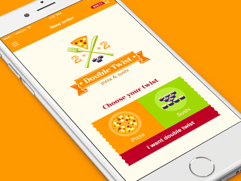 Design animation Double Twist food appliacation animation app application concept design gif ios orange pizza sushi twist