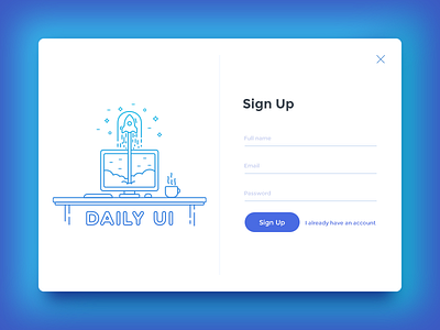 Daily UI 001/100 - Sign Up Design 001 clean daily challenge dailyui desktop form illustration outline rocket sign up ui website design page